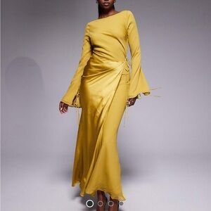 ASOS Mustard Maxi Dress Long Sleeve Wrap skirt